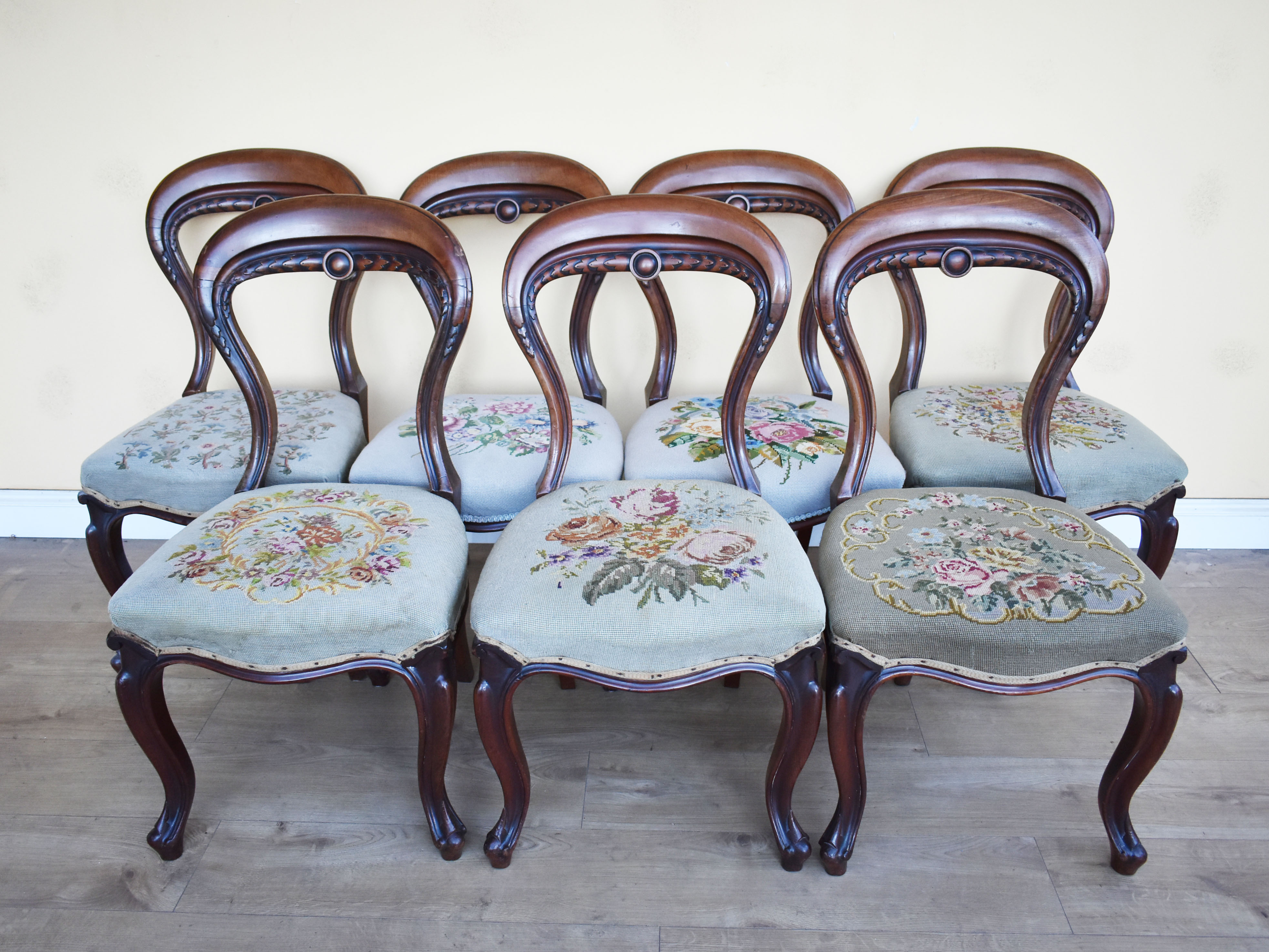 Set Of 7 19th Century Victorian Walnut Dining Chairs Fgb Antiques