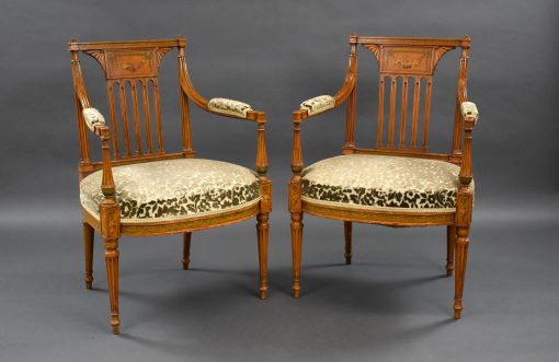 858 A Pair of Satinwood Hand Painted Armchairs NXX