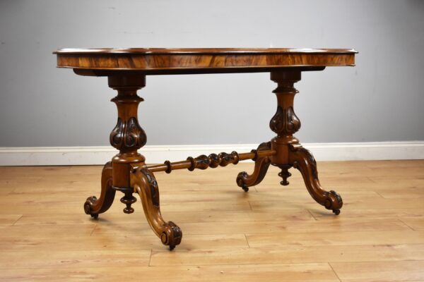 Victorian Burr Walnut Stretcher Table - Image 2