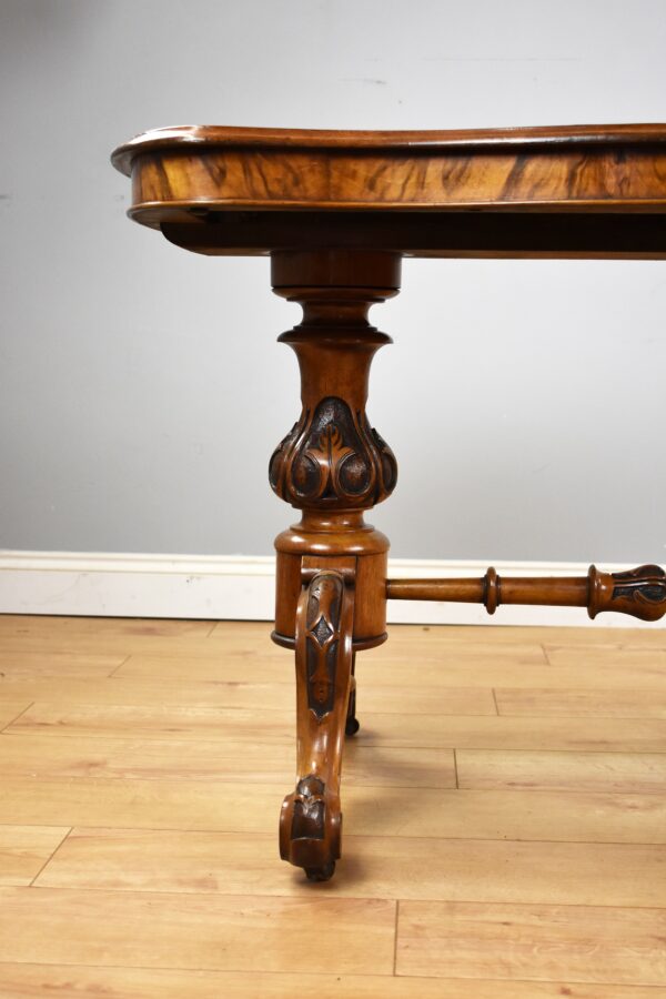 Victorian Burr Walnut Stretcher Table - Image 5