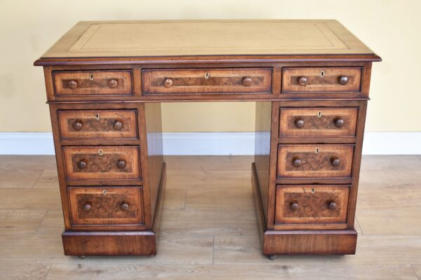 Victorian Burr Walnut Pedestal Desk - Image 2