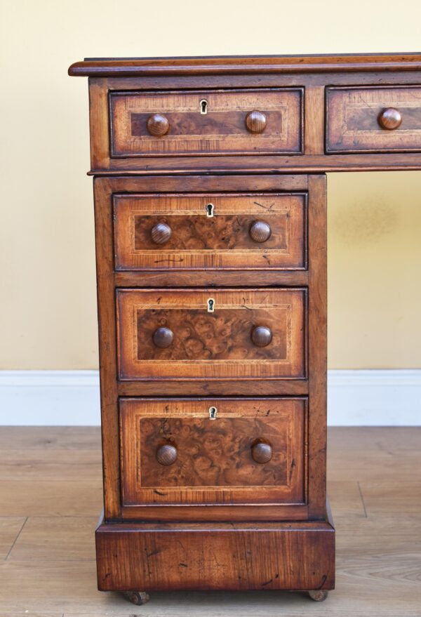 Victorian Burr Walnut Pedestal Desk - Image 3