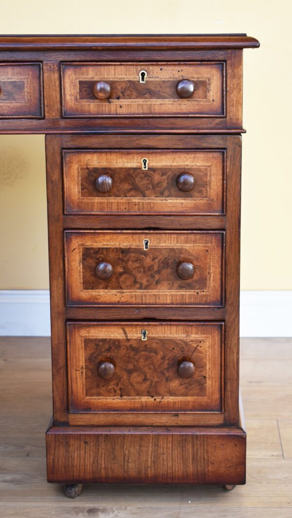 Victorian Burr Walnut Pedestal Desk - Image 5