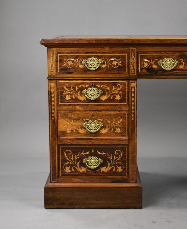 Victorian Rosewood & Marquetry Desk - Image 2