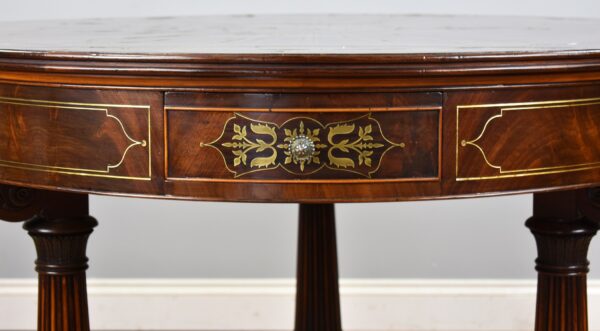 Regency Flame Mahogany Brass Inlaid Drum Table - Image 7