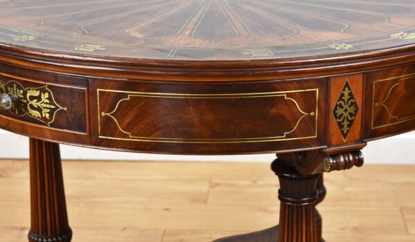 Regency Flame Mahogany Brass Inlaid Drum Table - Image 6
