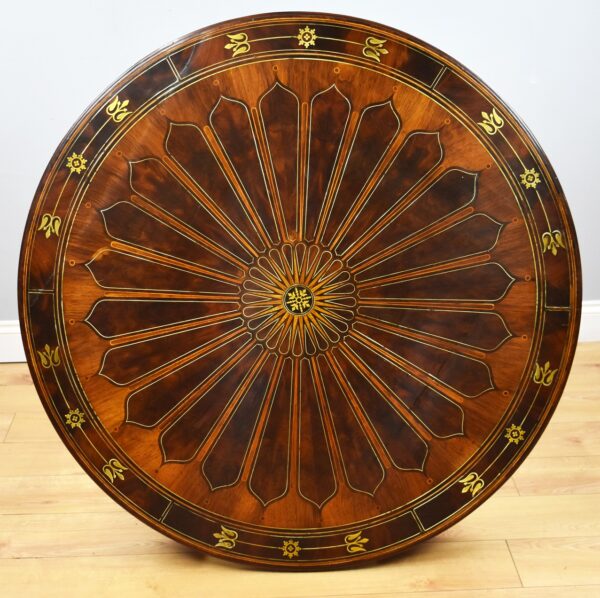 Regency Flame Mahogany Brass Inlaid Drum Table - Image 2