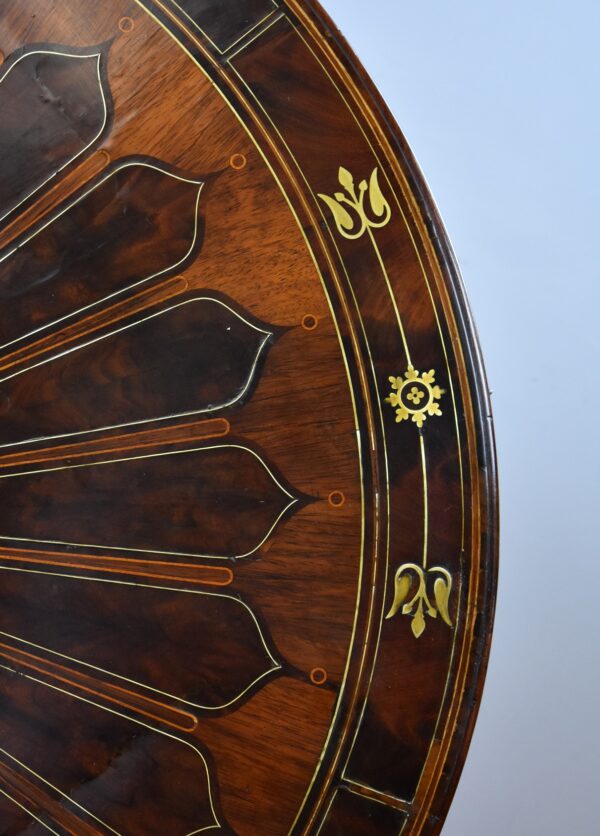 Regency Flame Mahogany Brass Inlaid Drum Table - Image 4