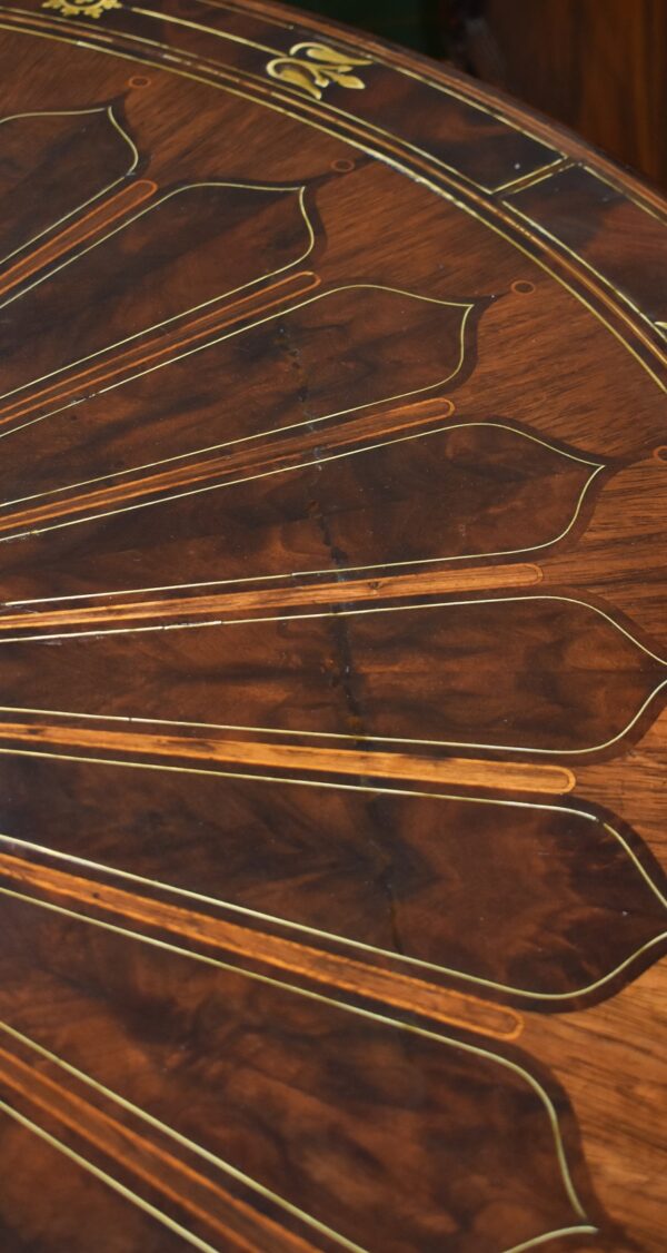 Regency Flame Mahogany Brass Inlaid Drum Table - Image 5