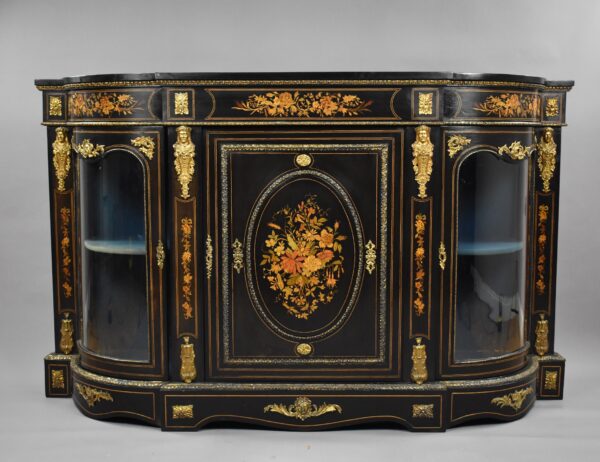 Victorian Ebonised Marquetry Credenza