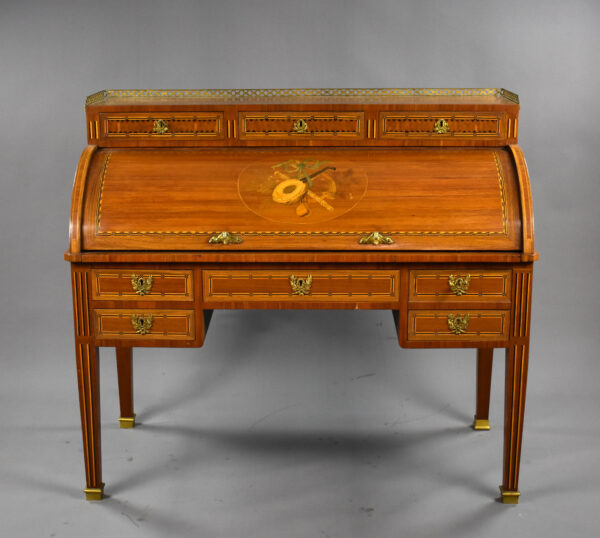 Edwardian Mahogany Inlaid Cylinder Bureau