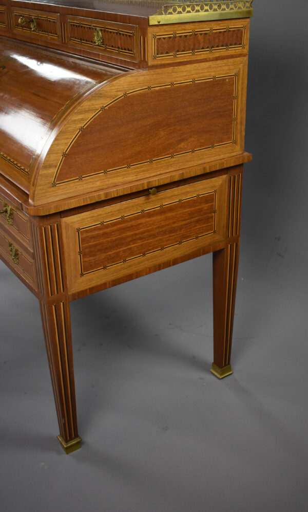 Edwardian Mahogany Inlaid Cylinder Bureau - Image 5