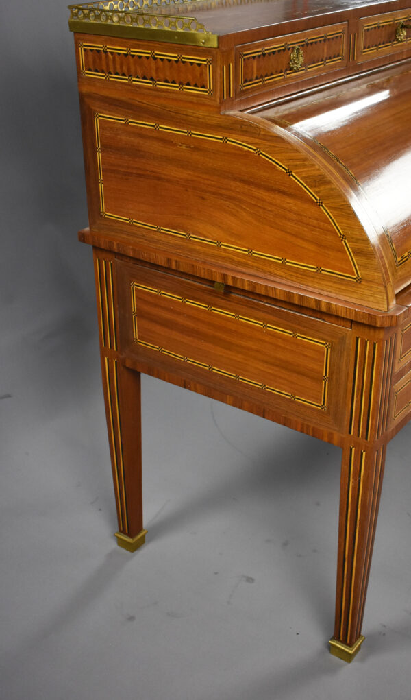 Edwardian Mahogany Inlaid Cylinder Bureau - Image 7