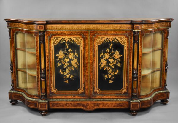 Victorian Burr Walnut & Marquetry Credenza by Gillows