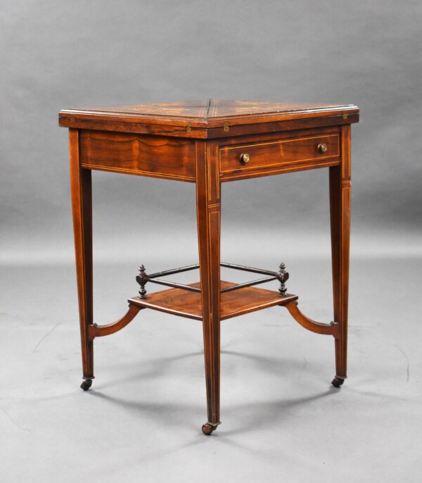 Victorian Rosewood Inlaid Envelope Table - Image 2