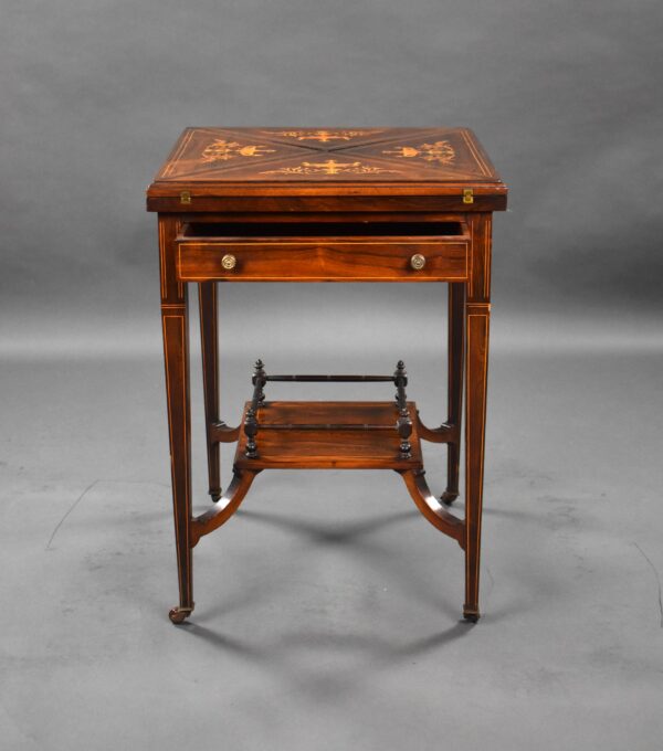 Victorian Rosewood Inlaid Envelope Table - Image 6