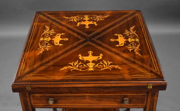 Victorian Rosewood Inlaid Envelope Table - Image 4