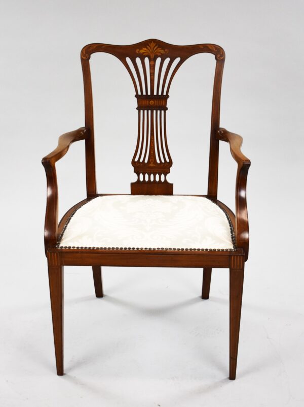 Edwardian Mahogany Inlaid Open Armchair - Image 2