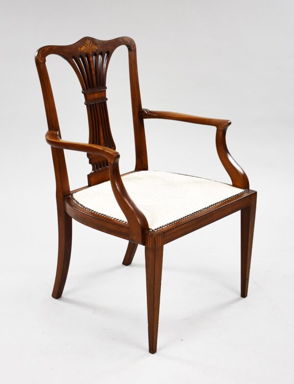 Edwardian Mahogany Inlaid Open Armchair