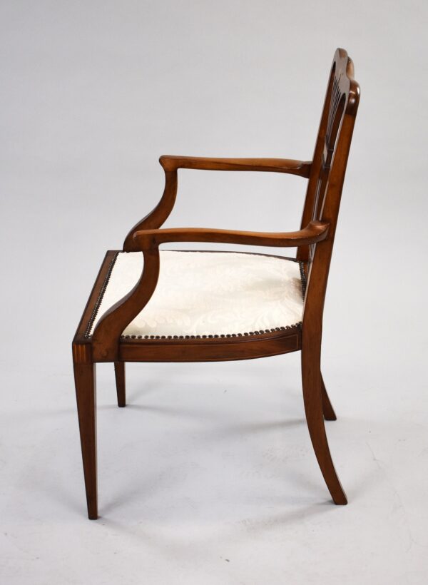 Edwardian Mahogany Inlaid Open Armchair - Image 5