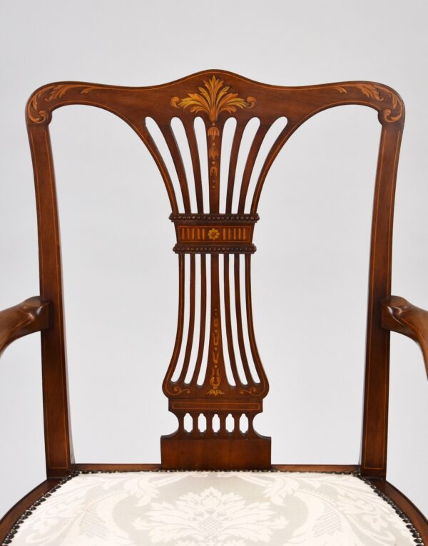 Edwardian Mahogany Inlaid Open Armchair - Image 6