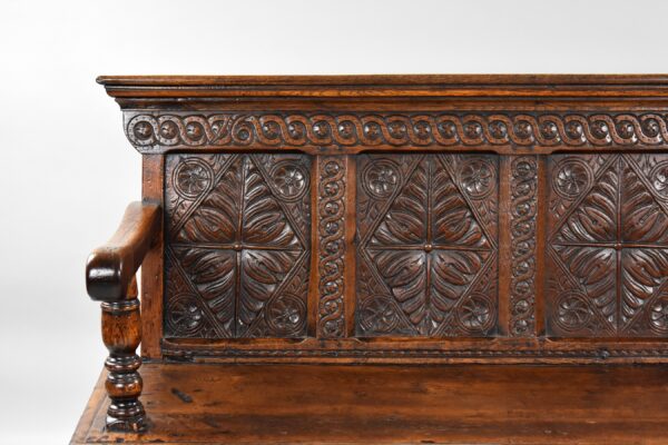 Antique Carved Oak Bench - Image 2