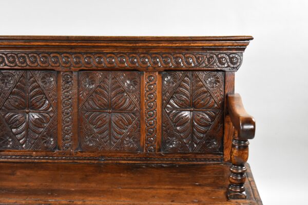 Antique Carved Oak Bench - Image 3