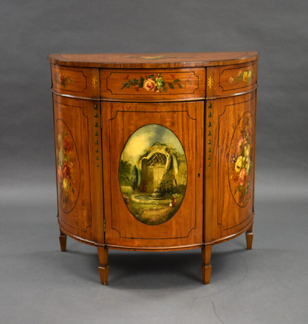 Edwardian Satinwood Demi Lune Side Cabinet - Image 2