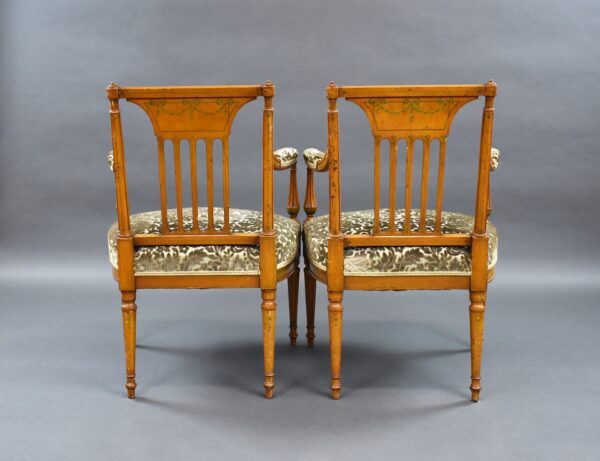 Pair of Edwardian Satinwood Hand Painted Armchairs - Image 3