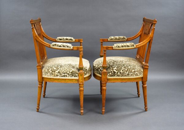 Pair of Edwardian Satinwood Hand Painted Armchairs - Image 2