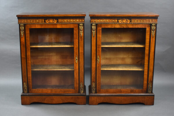 Pair of Victorian Walnut Inlaid Pier Cabinets - Image 2