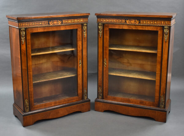 Pair of Victorian Walnut Inlaid Pier Cabinets