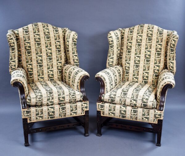 Pair of Victorian Mahogany Wing Back Armchairs