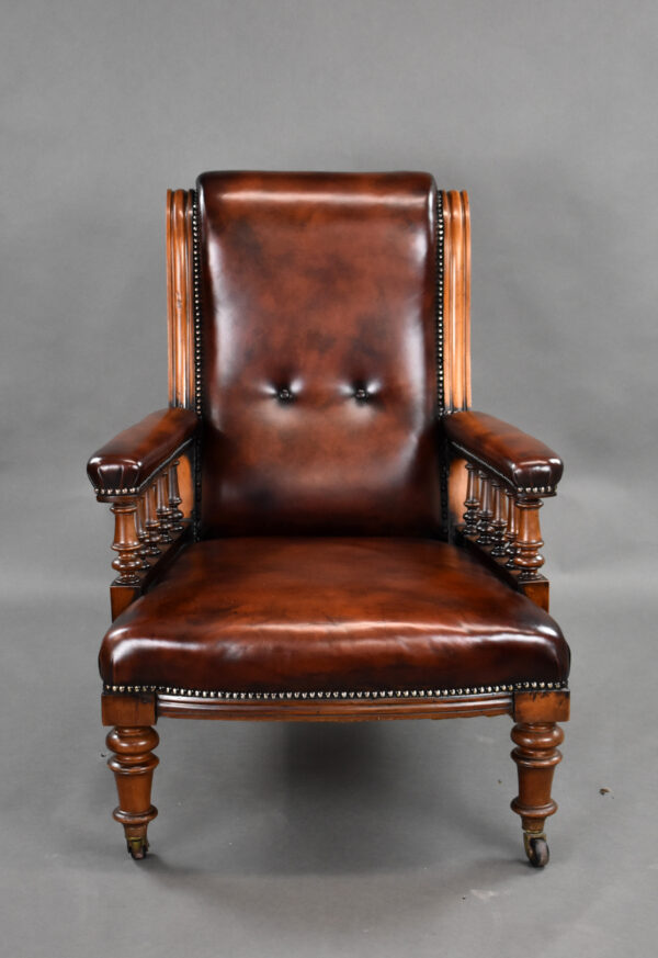 Victorian Hand Dyed Leather Library Chair - Image 7