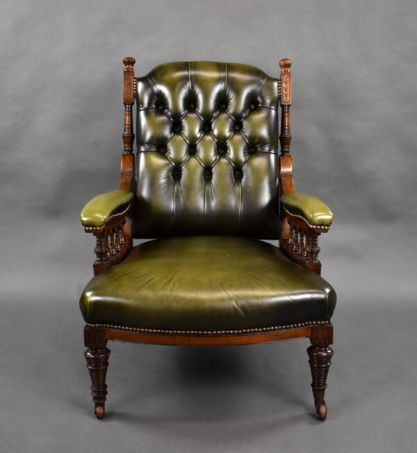 Victorian Mahogany Leather Library Armchair - Image 2