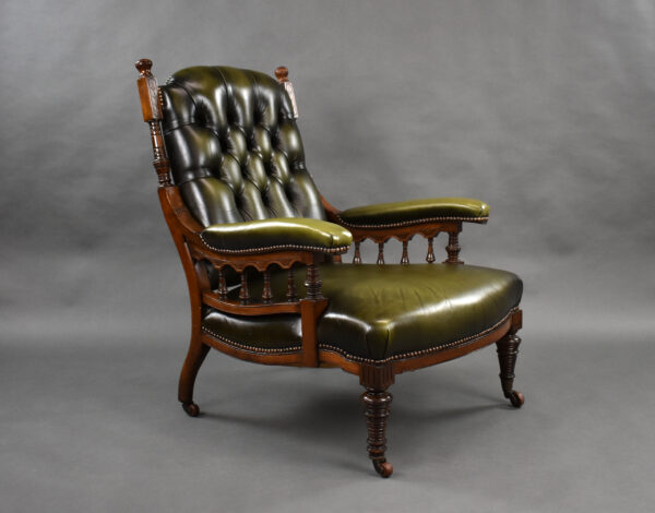 Victorian Mahogany Leather Library Armchair