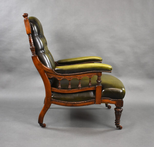 Victorian Mahogany Leather Library Armchair - Image 3