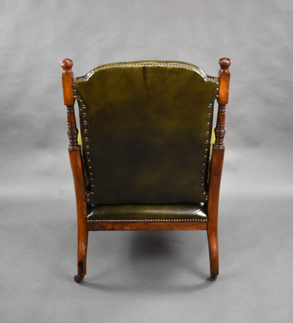 Victorian Mahogany Leather Library Armchair - Image 4