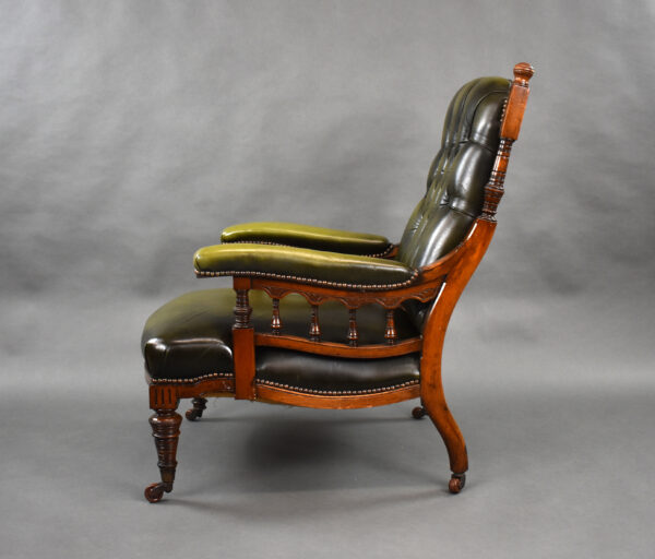 Victorian Mahogany Leather Library Armchair - Image 5