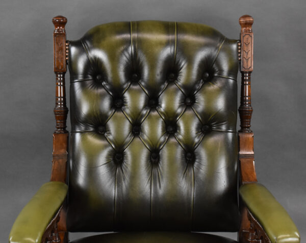 Victorian Mahogany Leather Library Armchair - Image 6