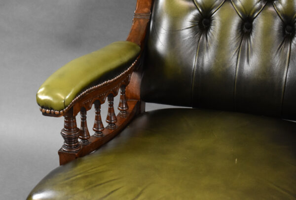 Victorian Mahogany Leather Library Armchair - Image 7