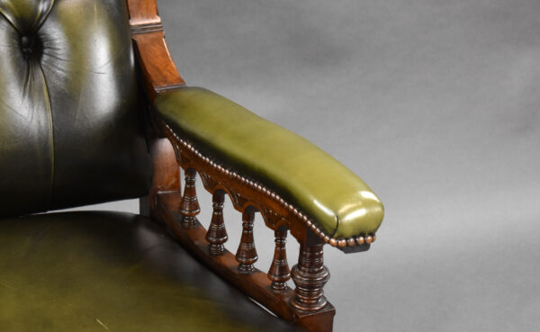 Victorian Mahogany Leather Library Armchair - Image 8