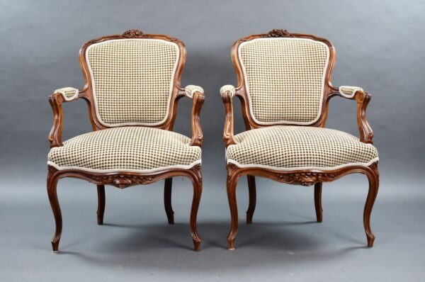 Pair Louis XVI Style Walnut Open Armchairs - Image 4