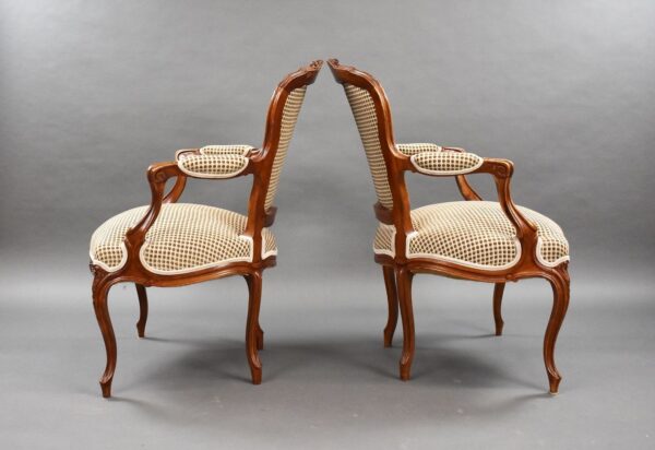 Pair Louis XVI Style Walnut Open Armchairs - Image 3