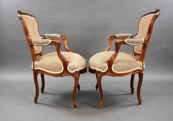 Pair Louis XVI Style Walnut Open Armchairs - Image 2