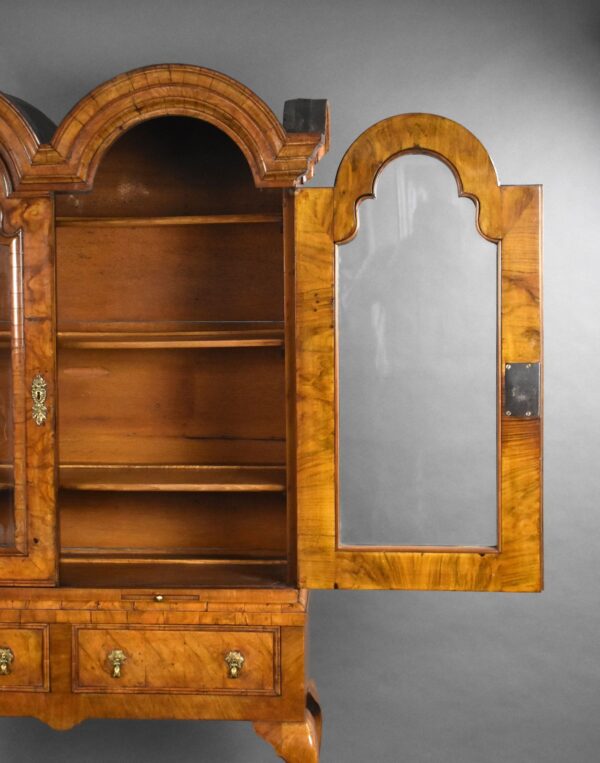 Antique Queen Anne Style Walnut Double Dome Bookcase - Image 3