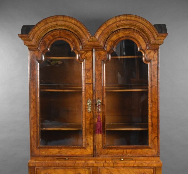 Antique Queen Anne Style Walnut Double Dome Bookcase - Image 11