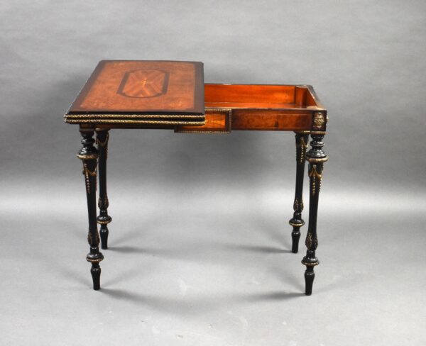 Victorian Burr Walnut Inlaid Card Table - Image 5