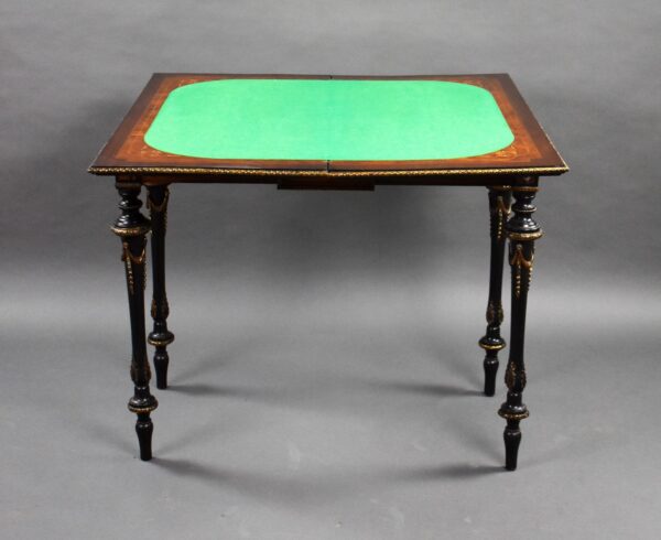 Victorian Burr Walnut Inlaid Card Table - Image 4