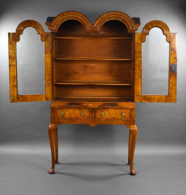 Antique Queen Anne Style Walnut Double Dome Bookcase - Image 8